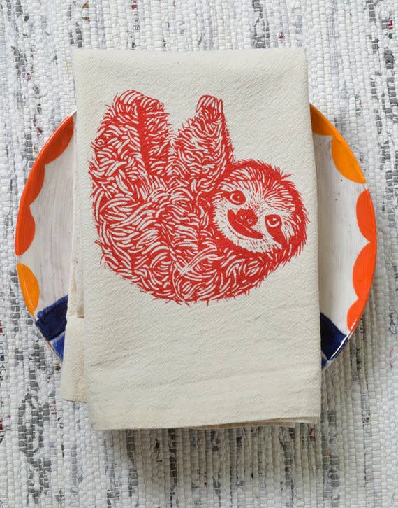 Set of 4 Sloth Napkins in Red
