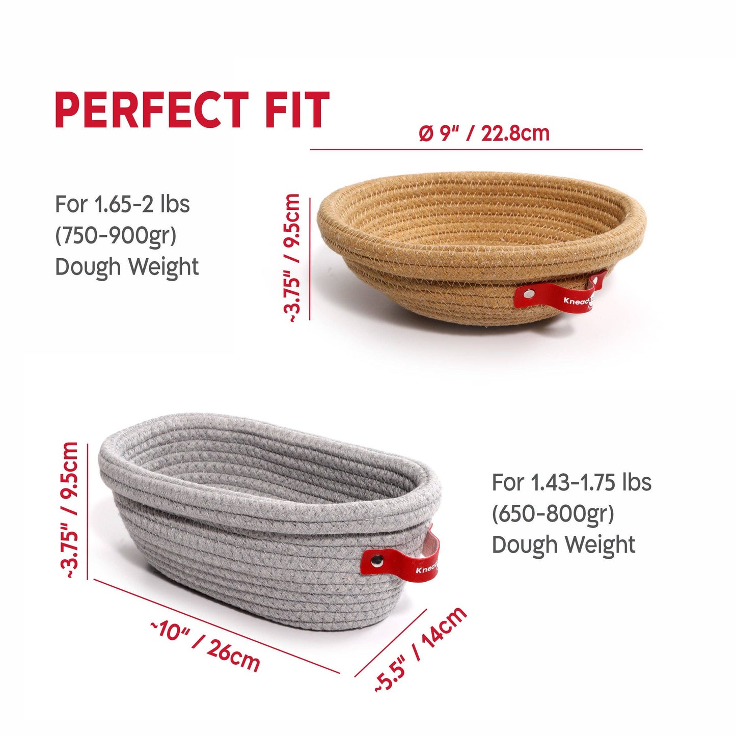 KneadAce - Oval & Round Cotton Rope Proofing Baskets