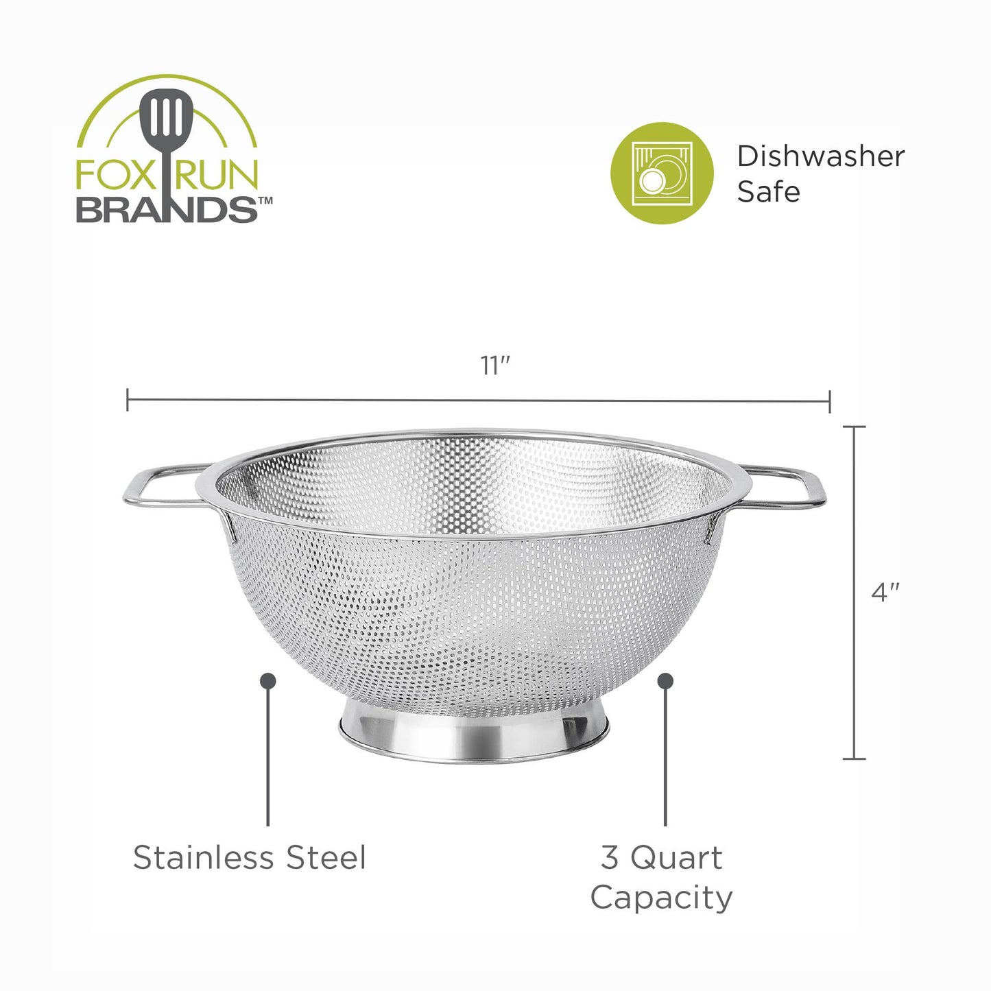 Colander - Small Stainless Steel Strainer, 3 Quart