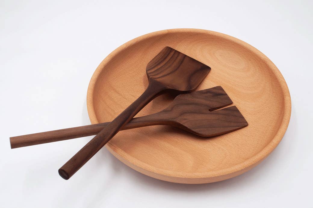 13” Walnut Wooden Salad Server Set