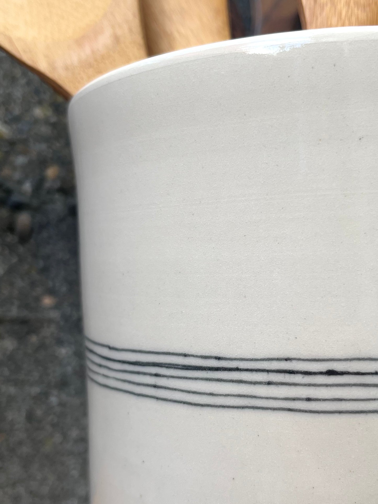 Downing Pottery Utensil Holder - White with stripes