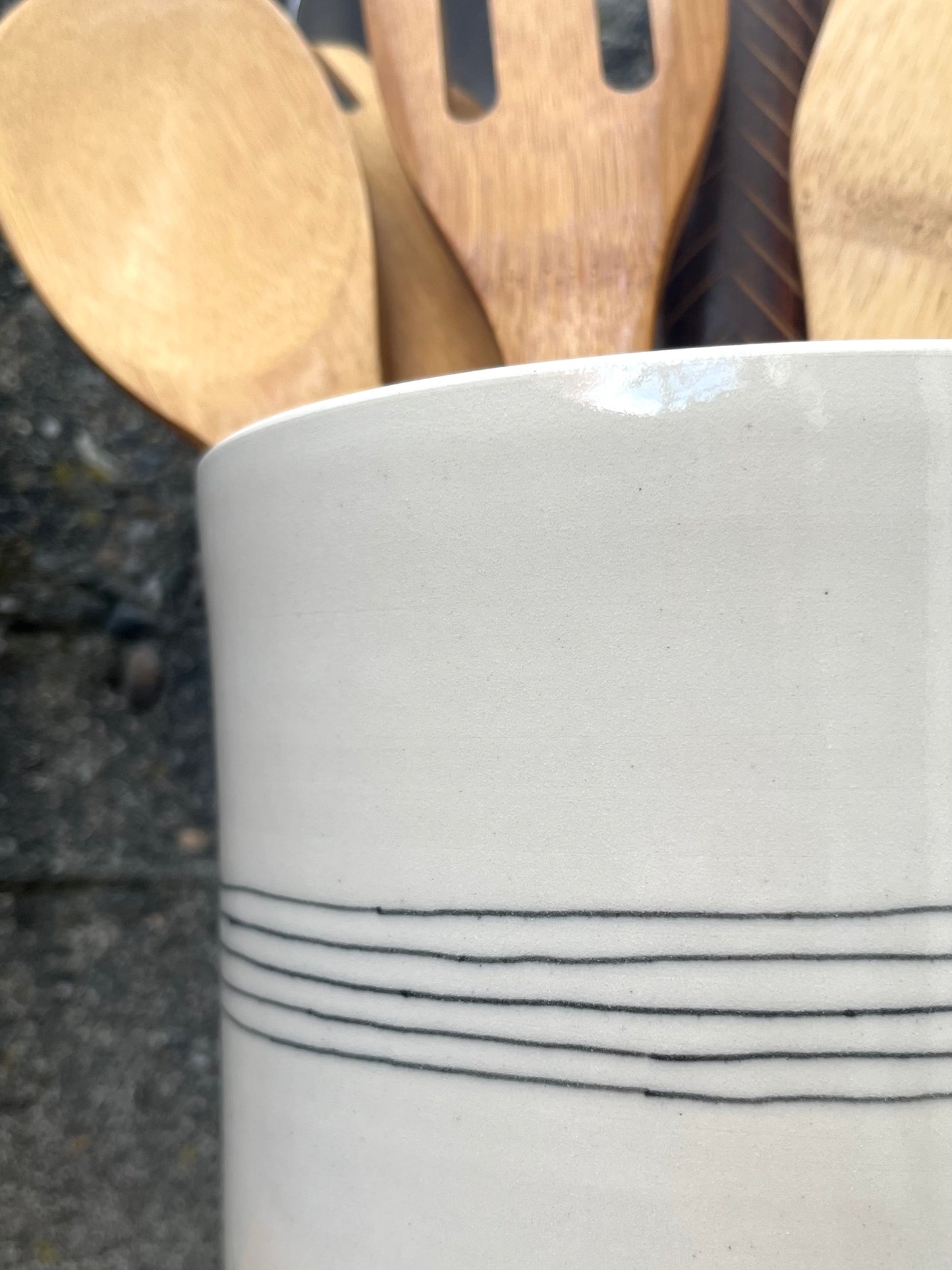 Downing Pottery Utensil Holder - White with stripes