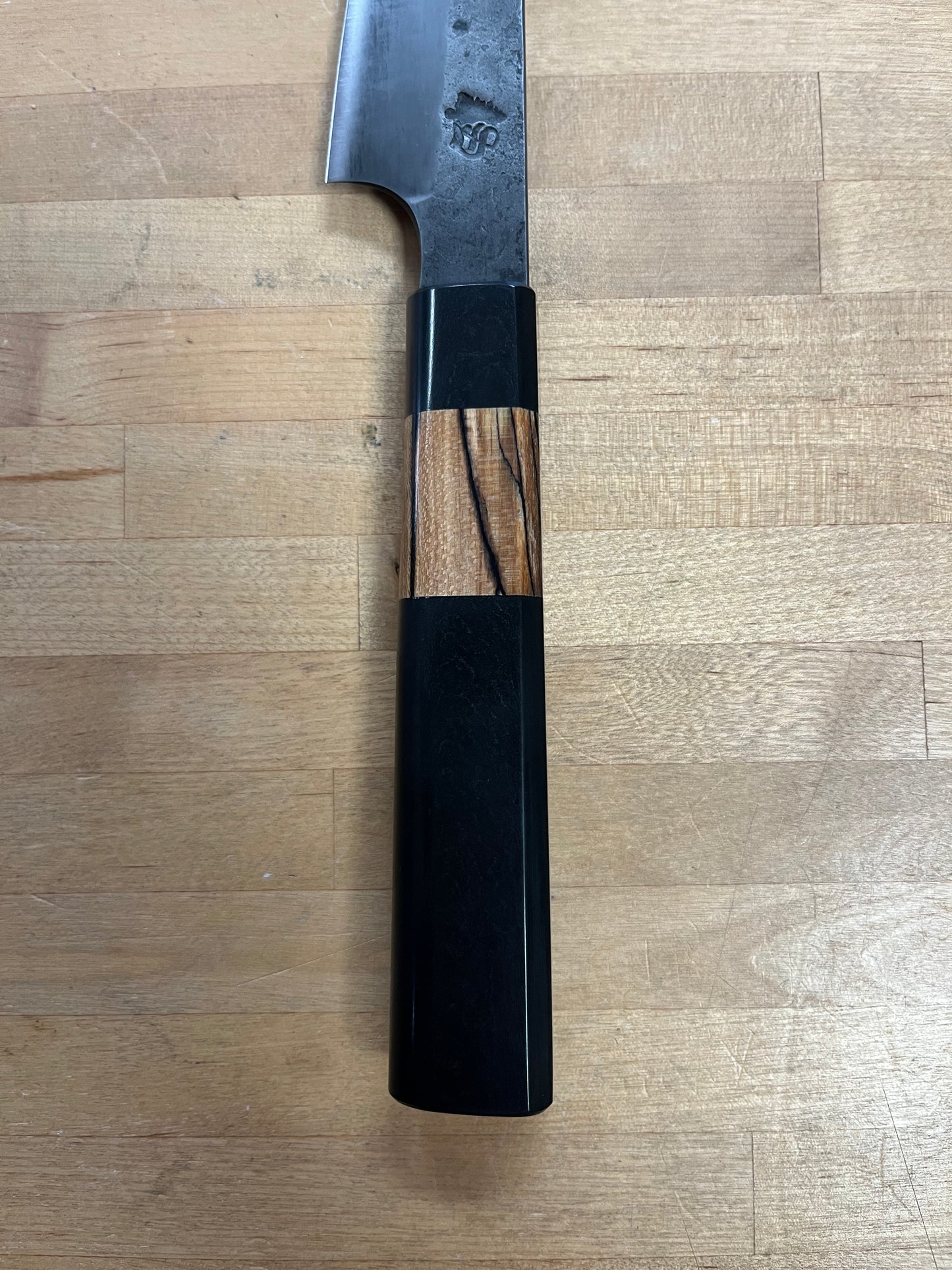 Showalter Smithing, Cascade Collection Coffee Etched 6" Petty Black with Richlite & Spalted Maple handle
