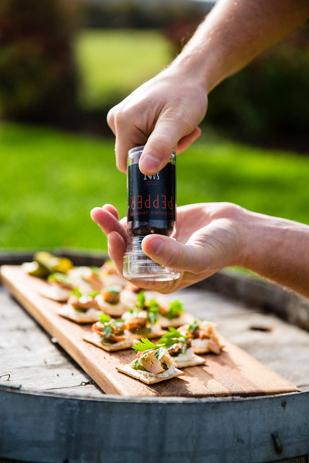 pepper grinding action shot