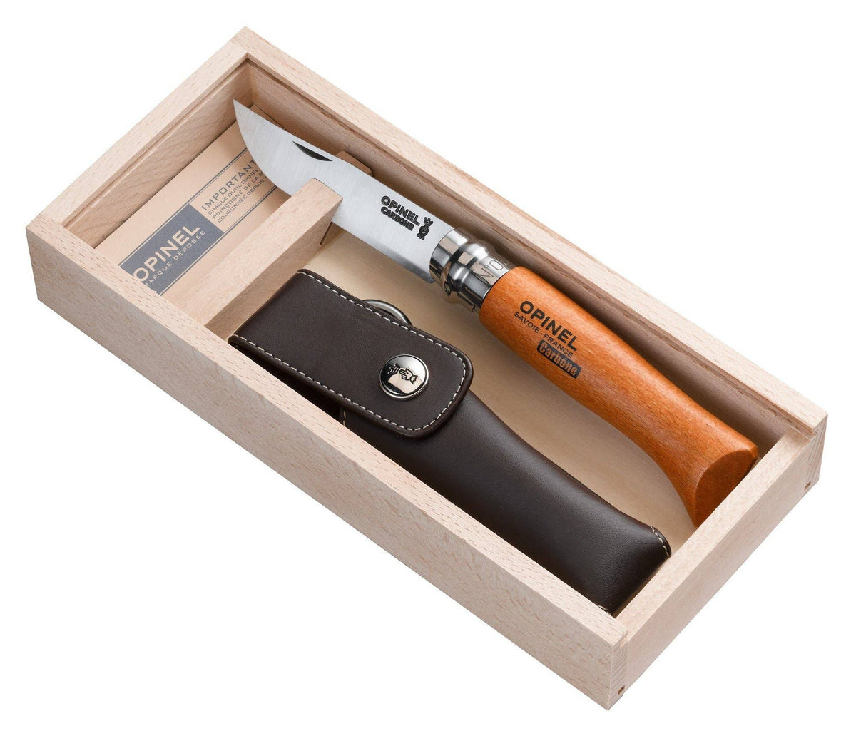 Opinel No 8 knife and sheath in wooden gift box