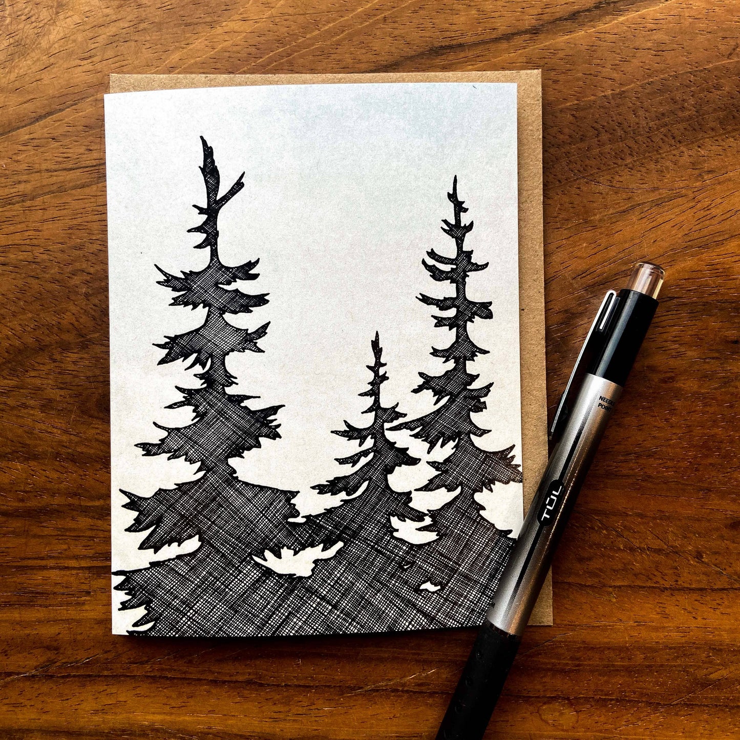 Red Umbrella, NW Trees Greeting Card