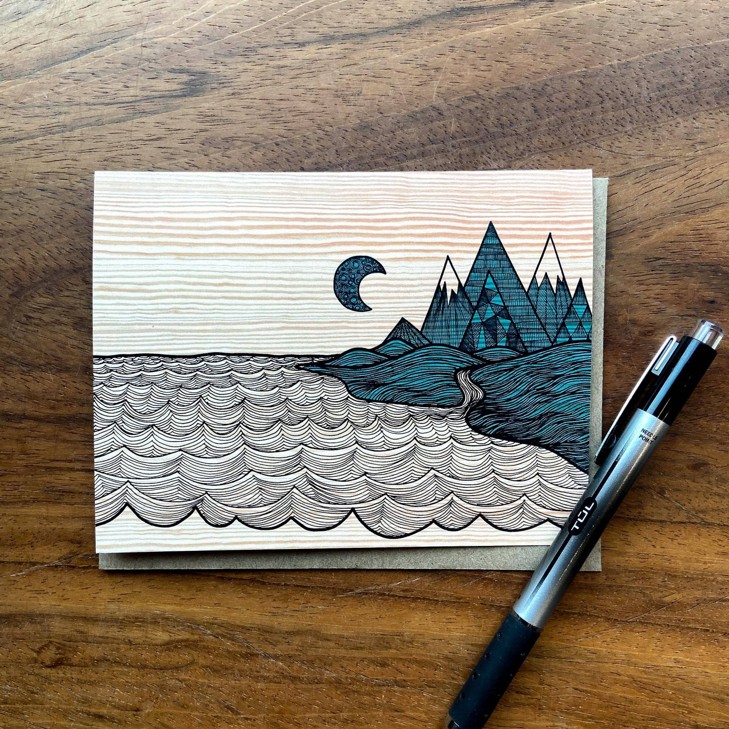 Red Umbrella, Mtns Meet the Sea Greeting Card