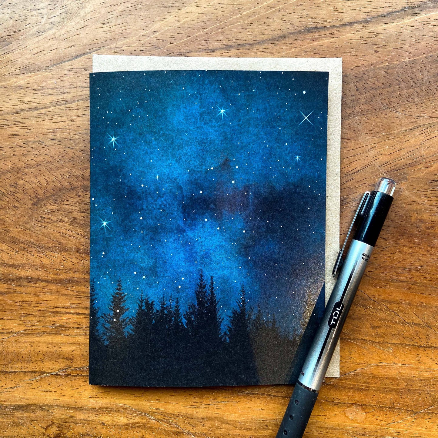 Red Umbrella, Night Sky Greeting Card