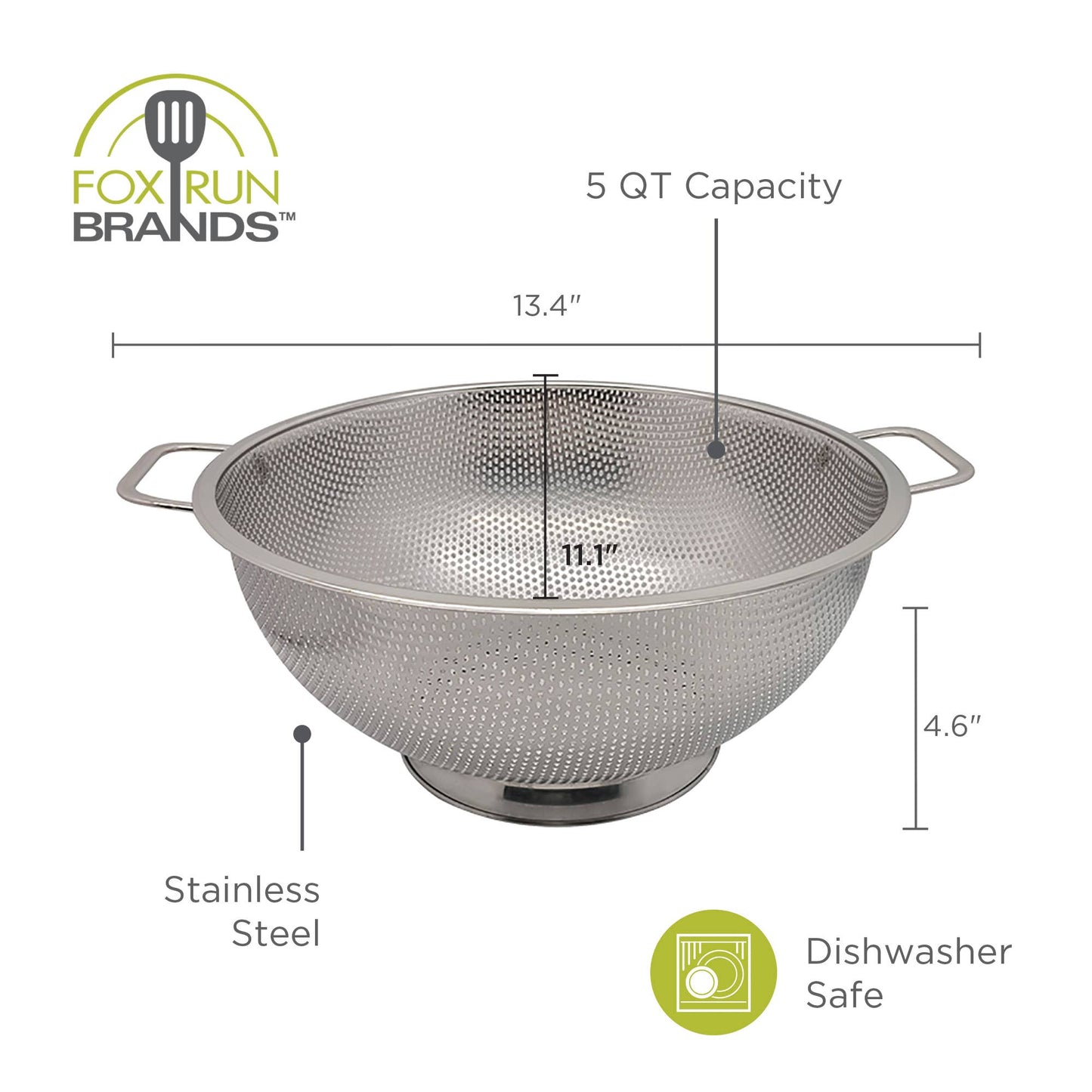 Colander - Large Stainless Steel Strainer, 5 Quart
