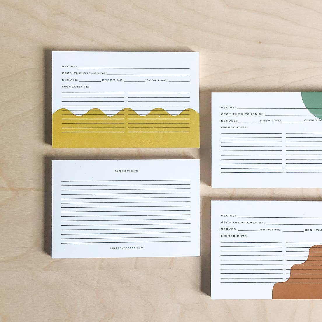 Gingerly Press, Rolling Hills Recipe Cards - Variety Pack