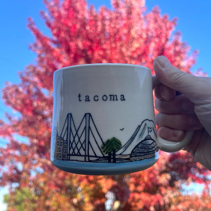 Downing Pottery Mug (with handle) - Skyline, Logo, Mountainscape