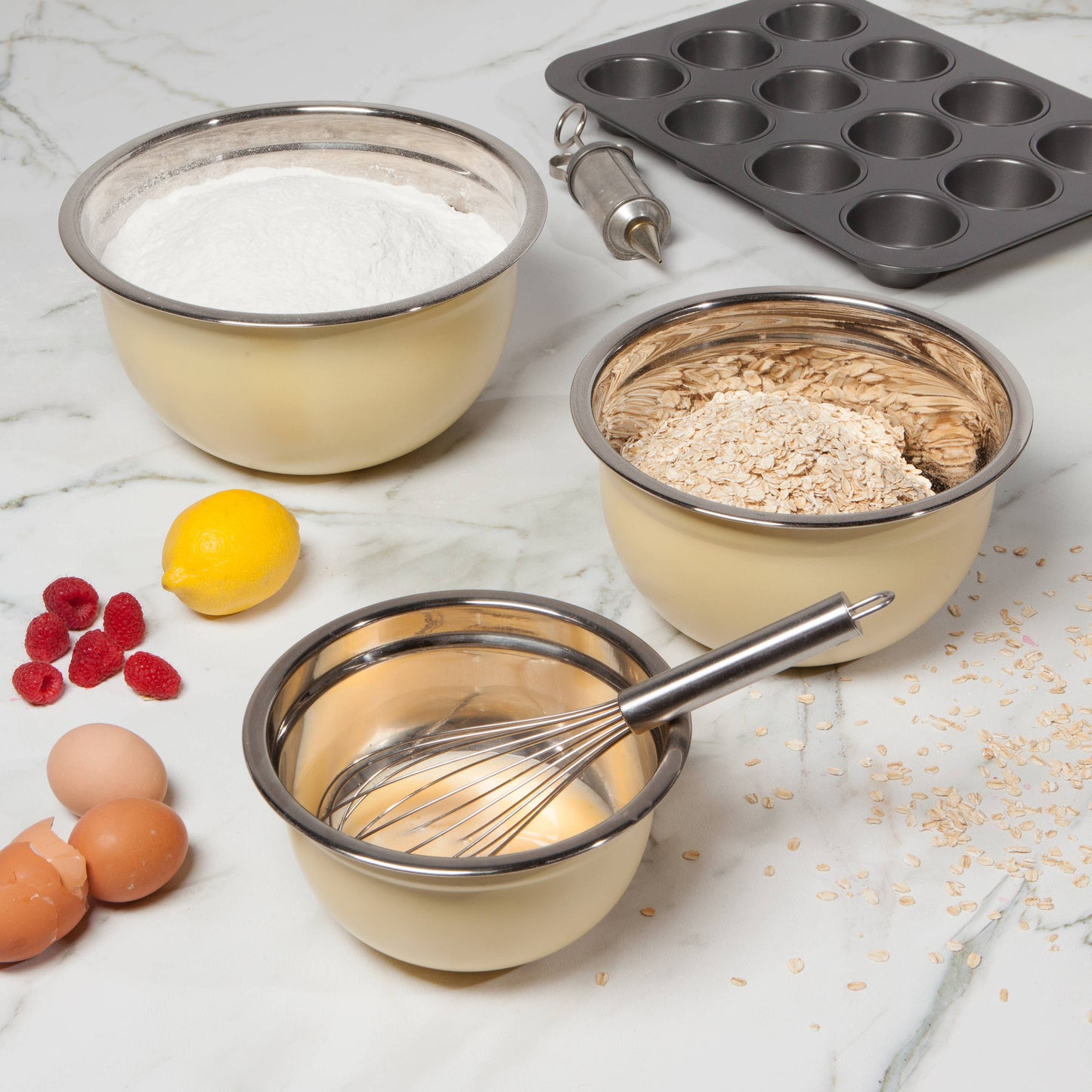 Mixing Bowls, Matte Steel Sunrise Yellow - Set of 3