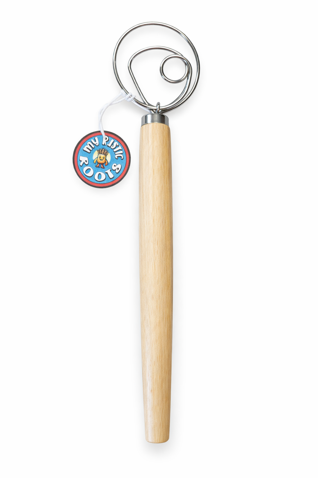 Danish Dough Whisk with wooden handle on a white background