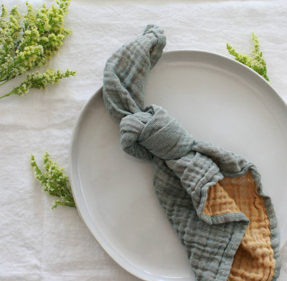Forest Mustard Napkin, Set of 4 / Cotton Two Layers Muslin