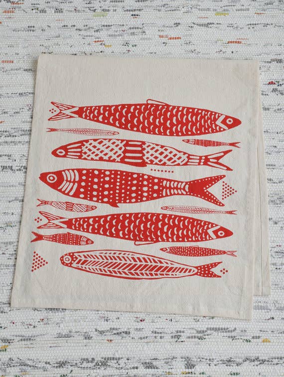 Sardines Tea Towel in Red