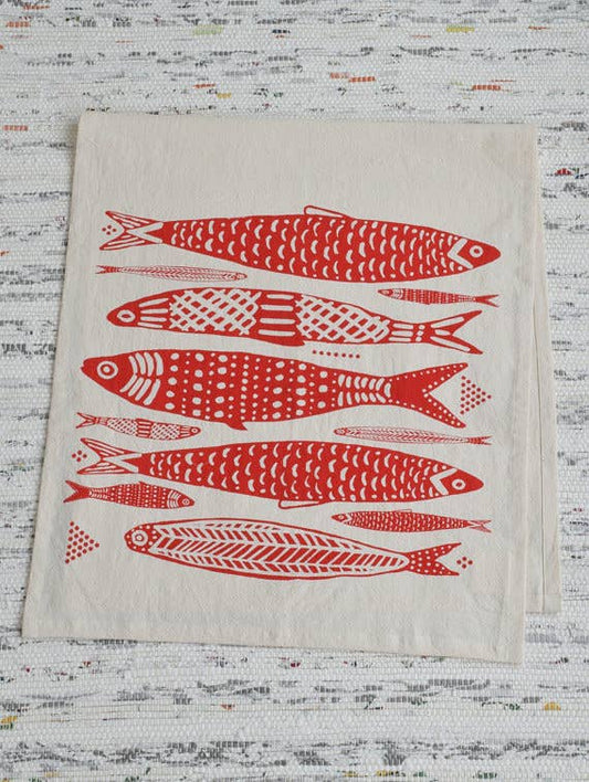 Sardines Tea Towel in Red