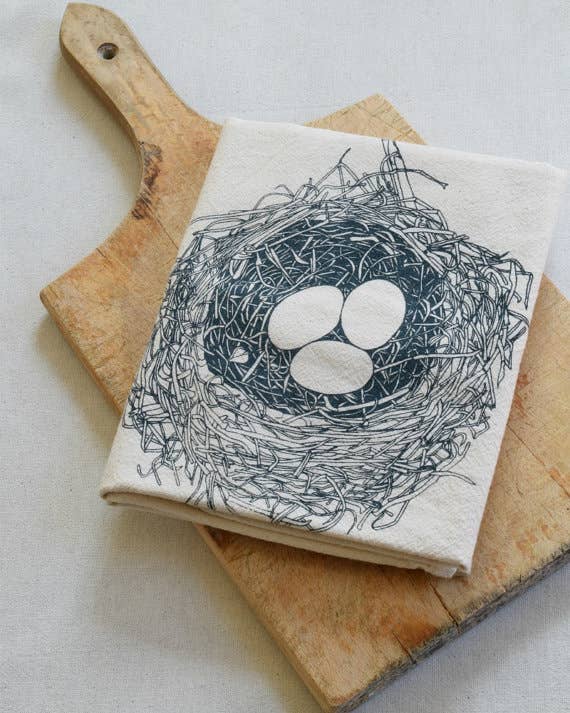 Bird's Nest Tea Towel in Dark Blue