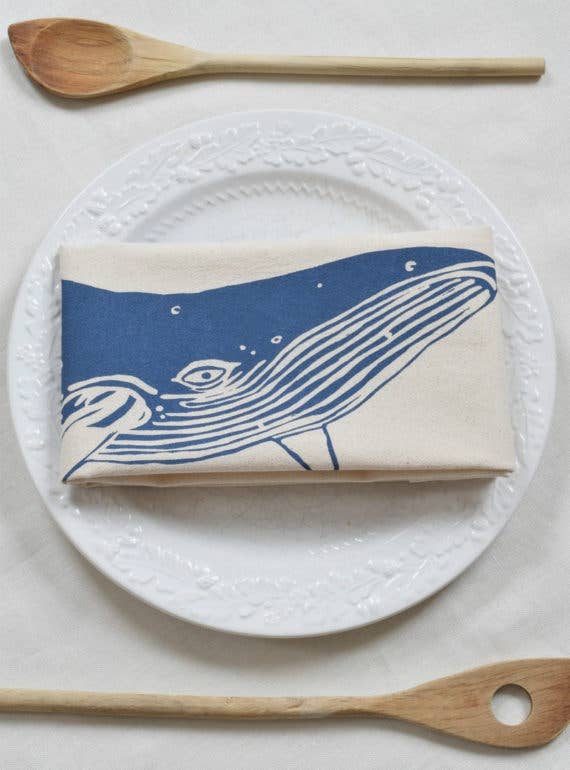 Whale Tea Towel in Blue-Violet