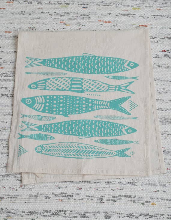 Sardines Tea Towel in Mint Green