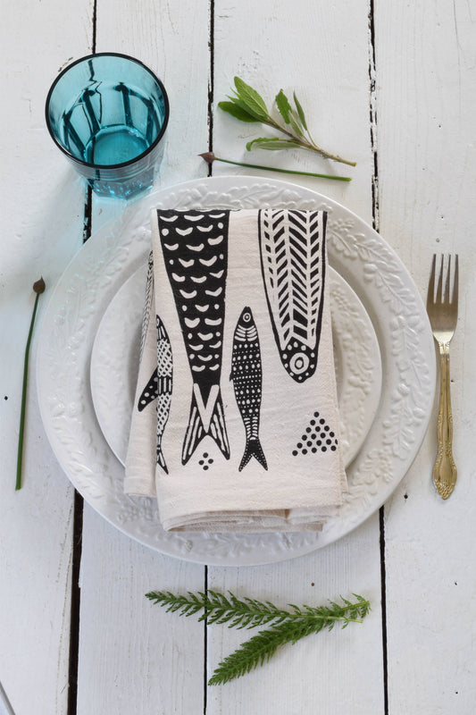 Sardines Tea Towel in Black