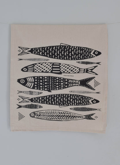 Sardines Tea Towel in Black