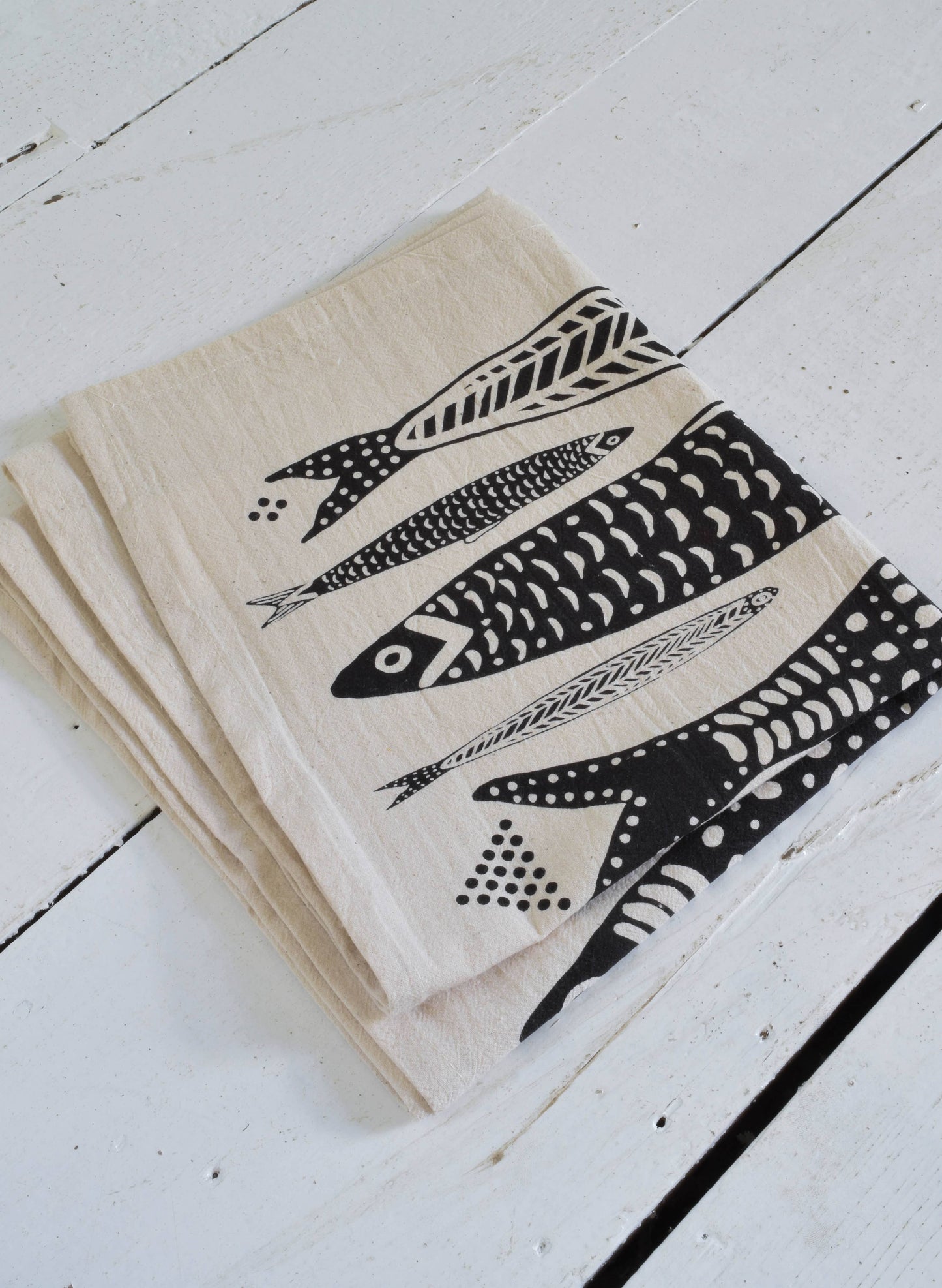 Sardines Tea Towel in Black