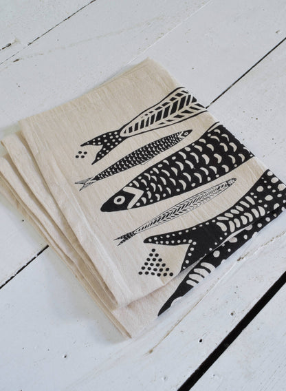 Sardines Tea Towel in Black