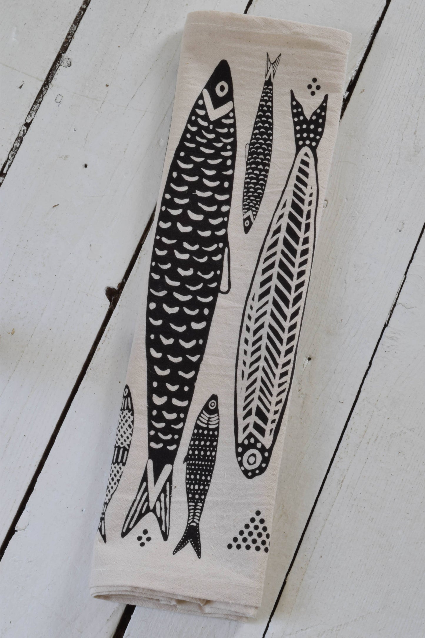 Sardines Tea Towel in Black