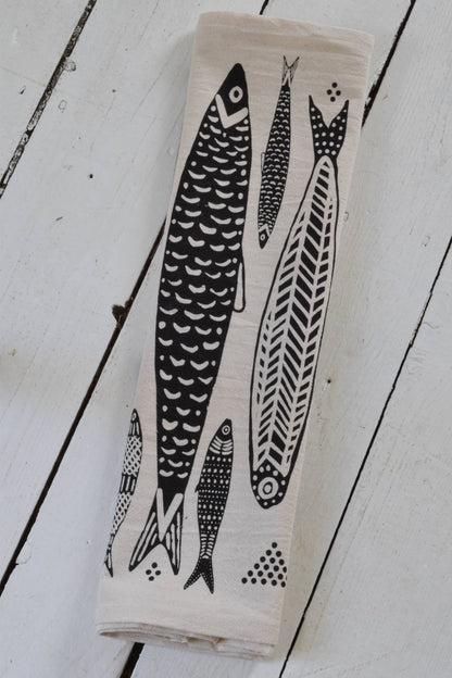 Sardines Tea Towel in Black