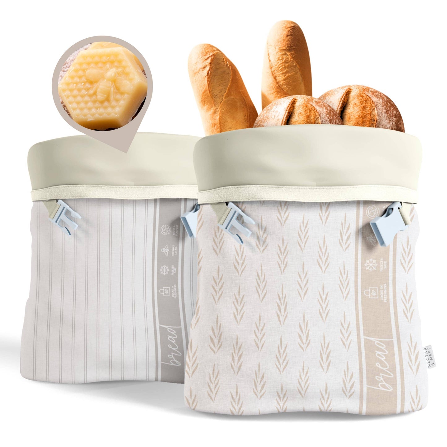 Nectar & Nest, Reusable Beeswax Bread Bags for Homemade Bread & Sourdough