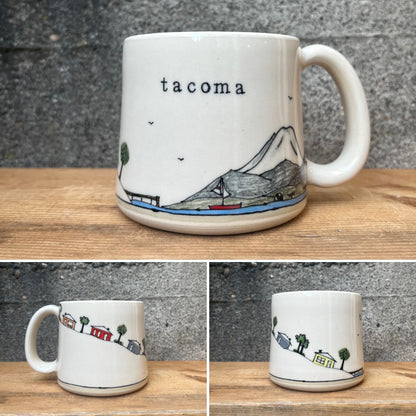 Downing Pottery Mug (with handle) - Skyline, Logo, Mountainscape