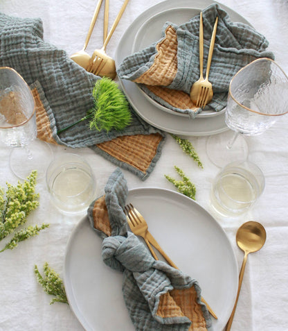 Forest Mustard Napkin, Set of 4 / Cotton Two Layers Muslin