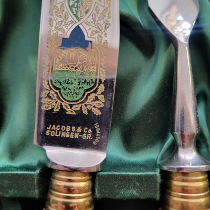 Refurbished -  JACOB & CO Solingen Germany Carved Antler Handle 2pc Carving Set