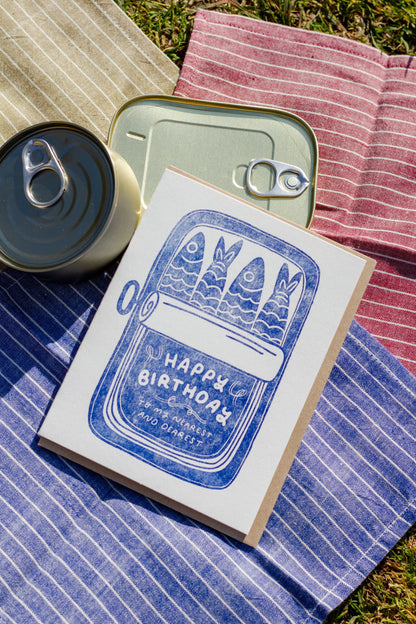 Finch and Flourish, "Happy Birthday" Sardines Letterpress Card