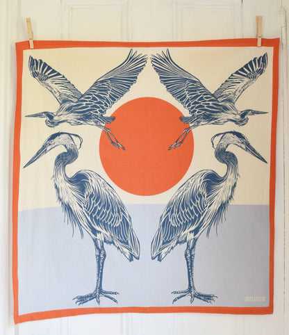 Hearth & Harrow, Blue Heron Tea Towel - Organic Cotton 30" x 30"