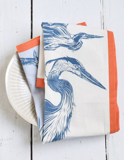 Hearth & Harrow, Blue Heron Tea Towel - Organic Cotton 30" x 30"