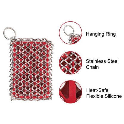 Chainmail Cast Iron Scrubber with Silicone Core
