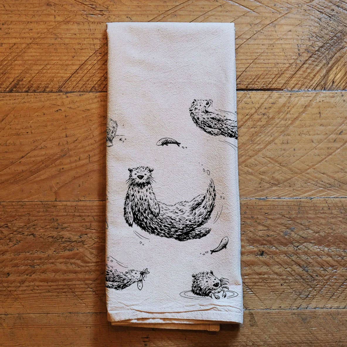 Printshop Northwest, Otters - Natural Tea Towel