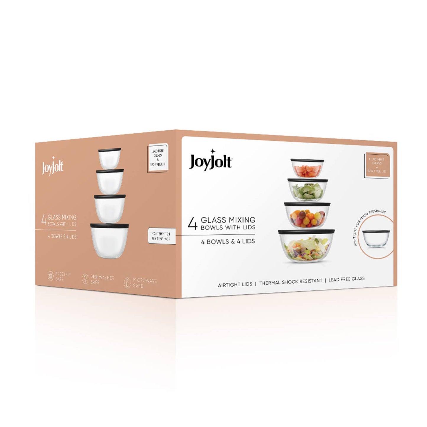 Joy Jolt - 4 Glass Mixing Bowls With Lids, Nesting Bowls