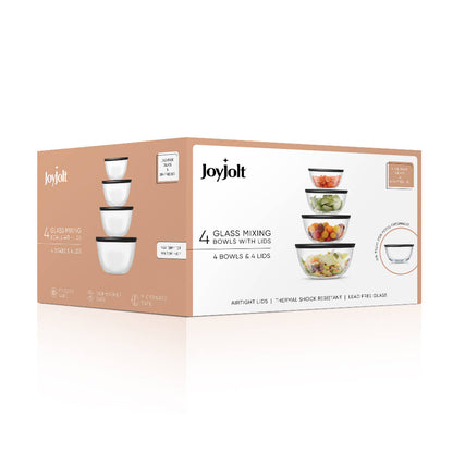 Joy Jolt - 4 Glass Mixing Bowls With Lids, Nesting Bowls