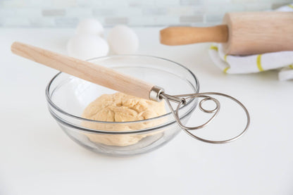 Danish Dough Whisk, Stainless Steel and Wood, 12"