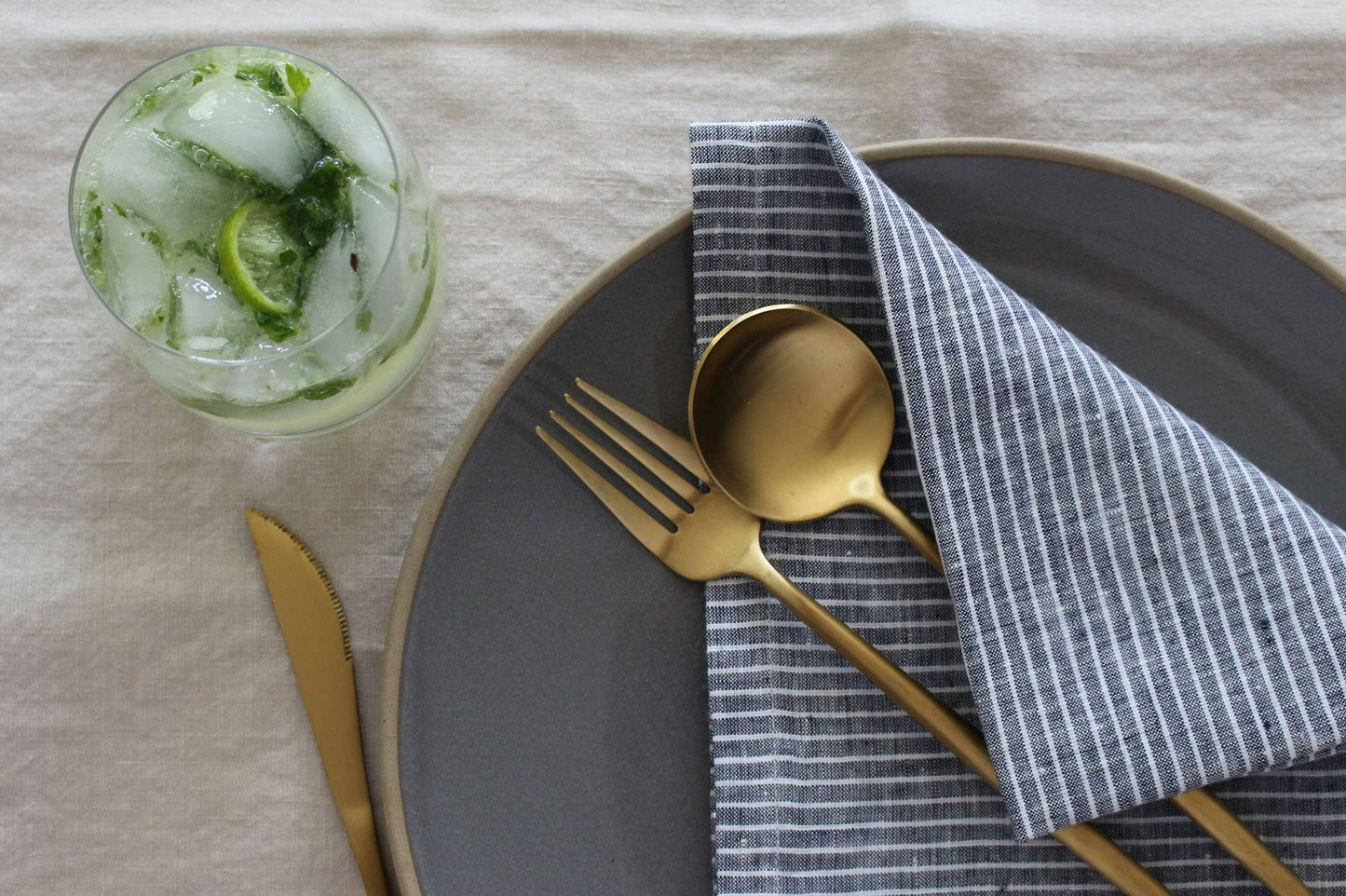 Black Striped Linen Napkins, Set of 4
