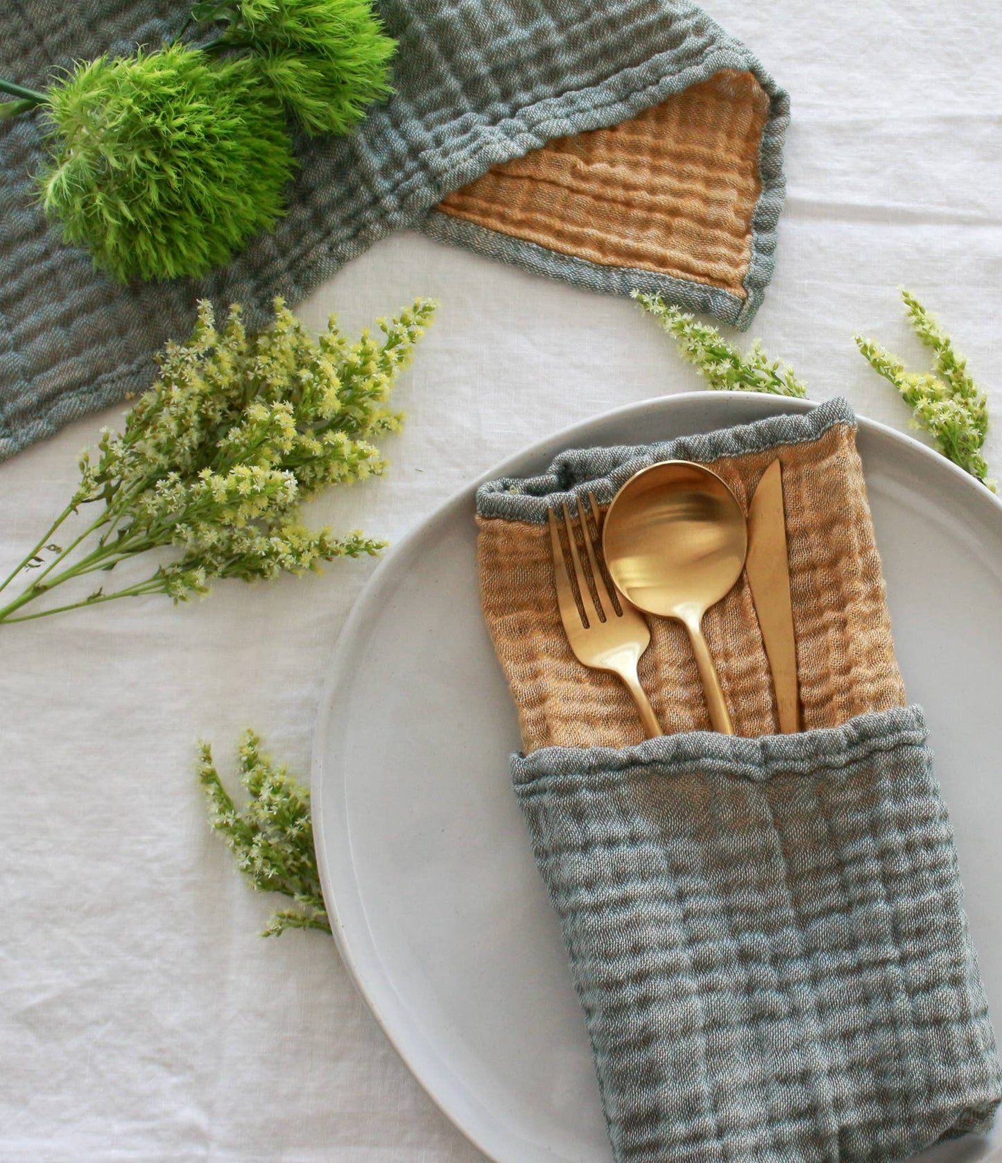 Forest Mustard Napkin, Set of 4 / Cotton Two Layers Muslin