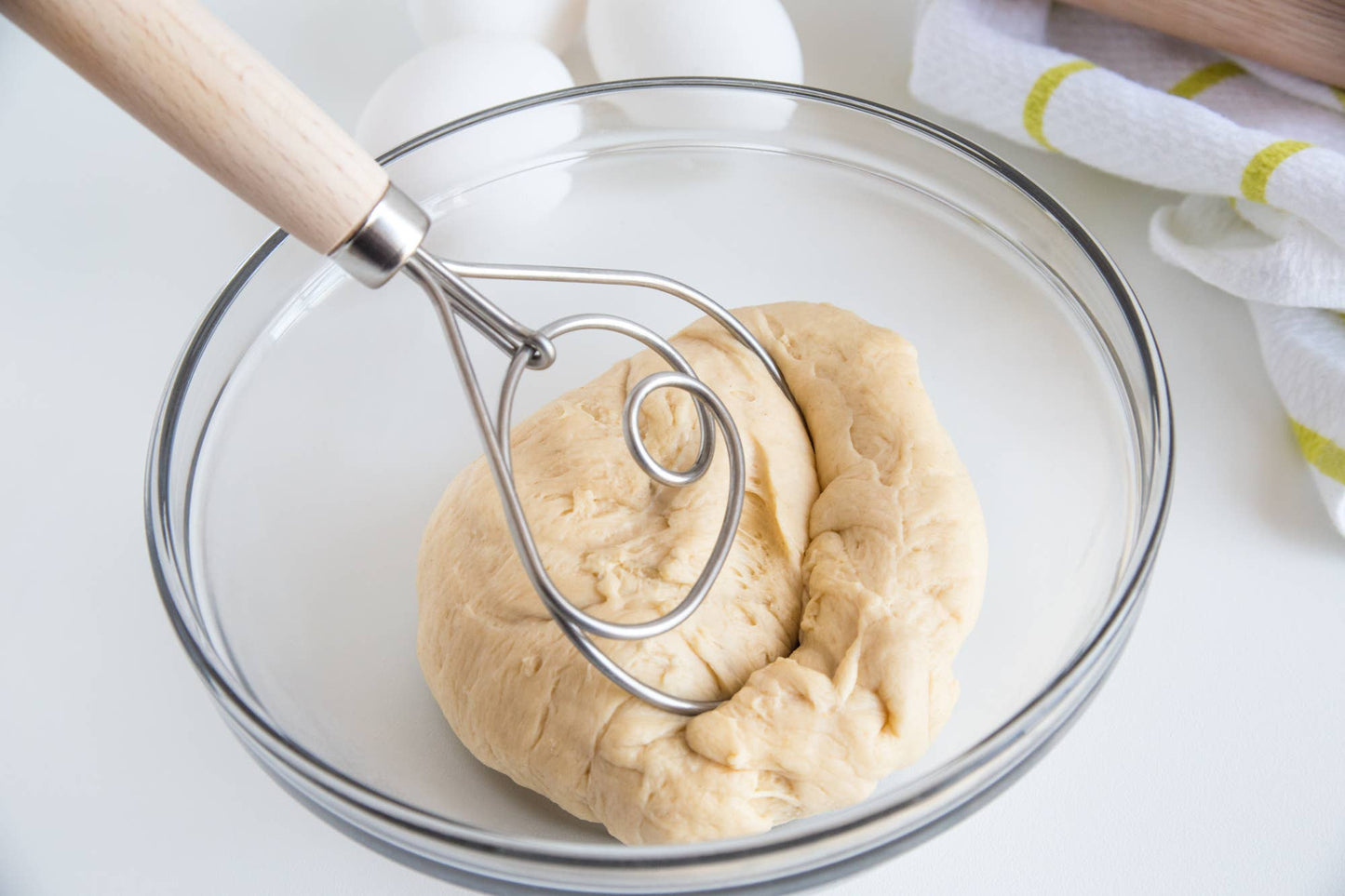 Danish Dough Whisk, Stainless Steel and Wood, 12"