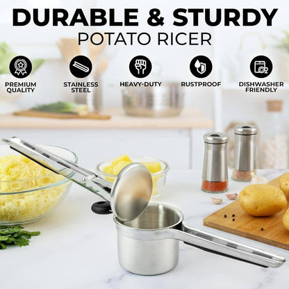 Zulay, 15oz Potato Ricer – Heavy-Duty Stainless Steel with 2 Discs