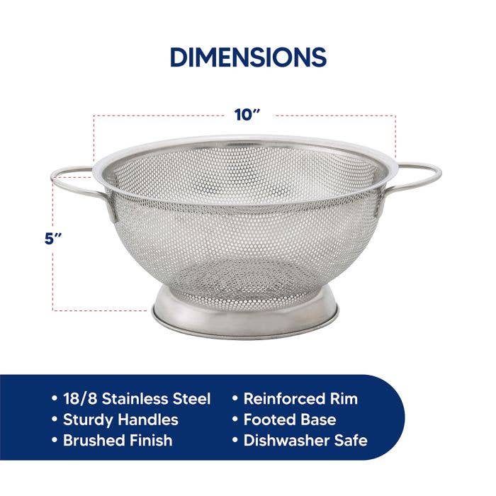 HIC Kitchen Perforated Colander With Handles, 10in