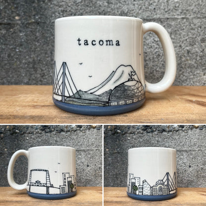 Downing Pottery Mug (with handle) - Skyline, Logo, Mountainscape