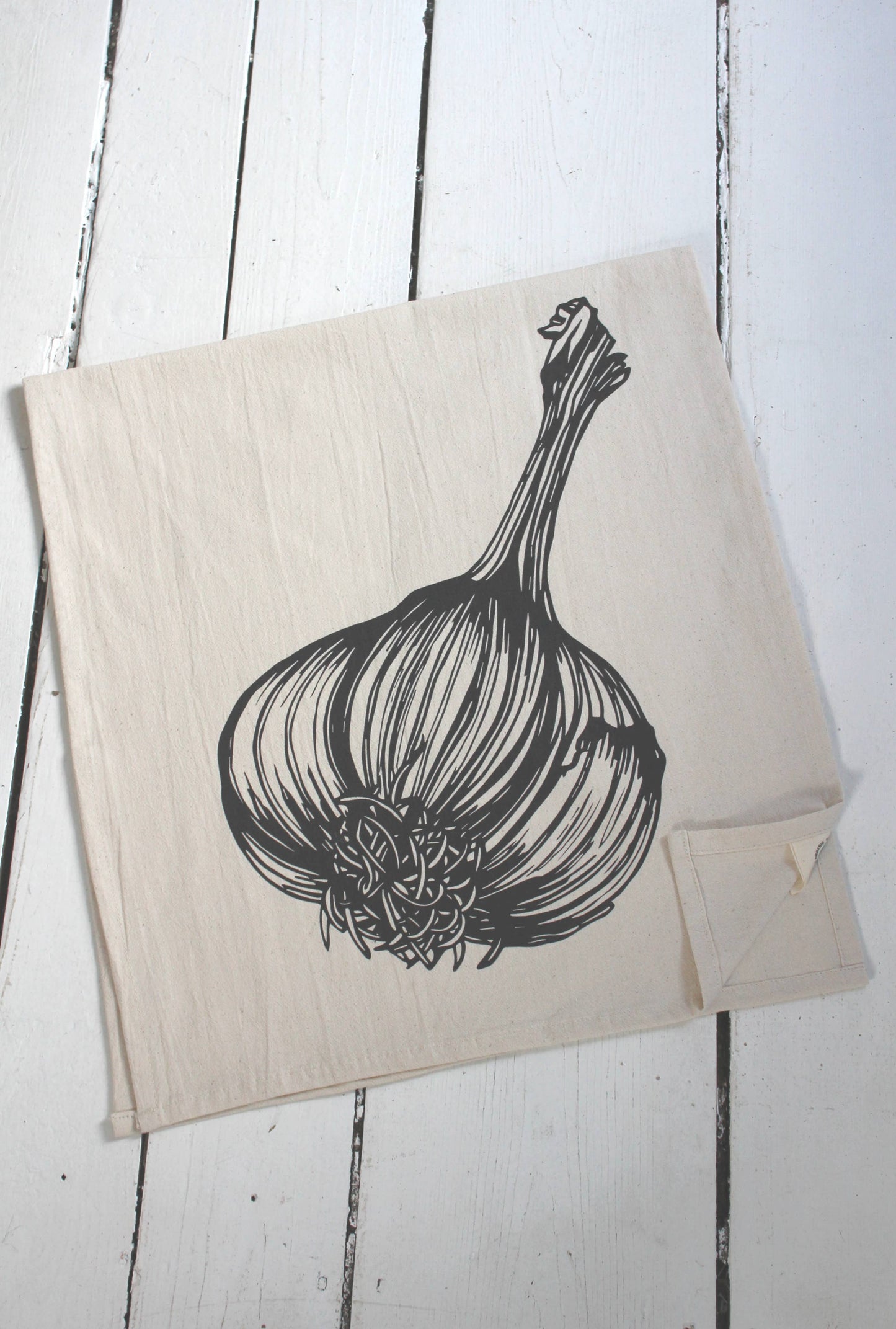Garlic Tea Towel in Black