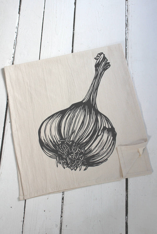 Garlic Tea Towel in Black