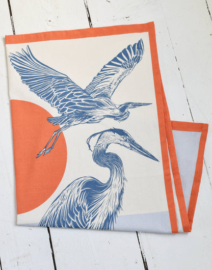 Hearth & Harrow, Blue Heron Tea Towel - Organic Cotton 30" x 30"